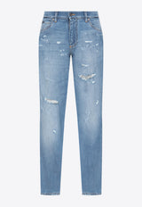 Logo Plate Distressed Jeans